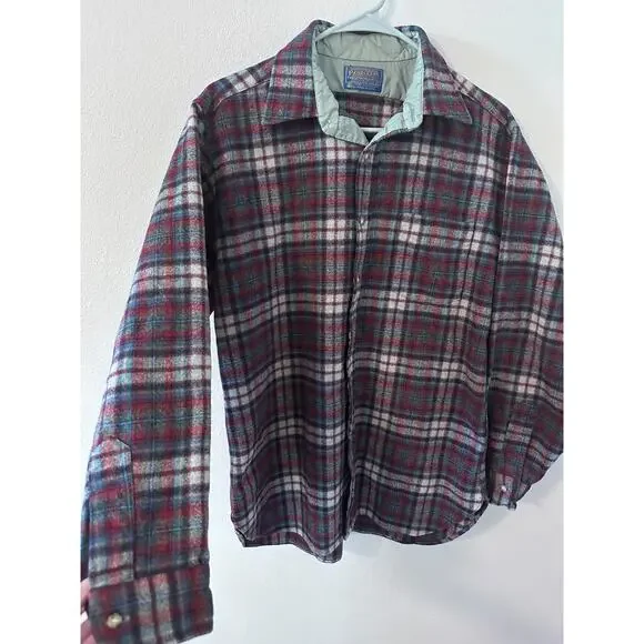 Vintage Pendleton Wool Flannel Button Up Shirt Mens Large Red Plaid USA 70s 80s - Picture 2 of 5